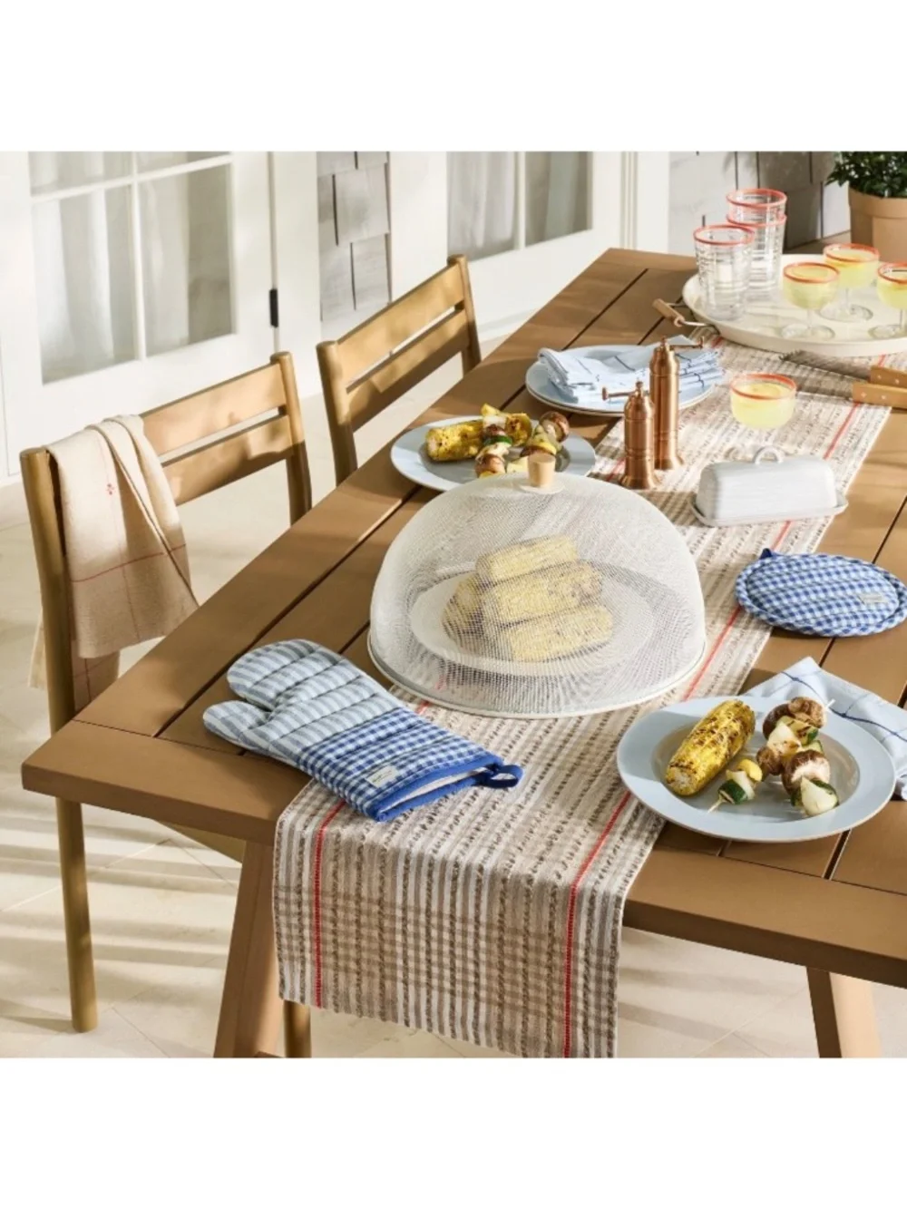 2pc Checkered Oven Mitt & Potholder Set Blue/White - Hearth & Hand Magnolia